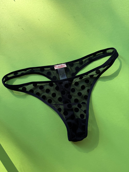 Fruity Booty: Polka Flock Mesh Thong - Black