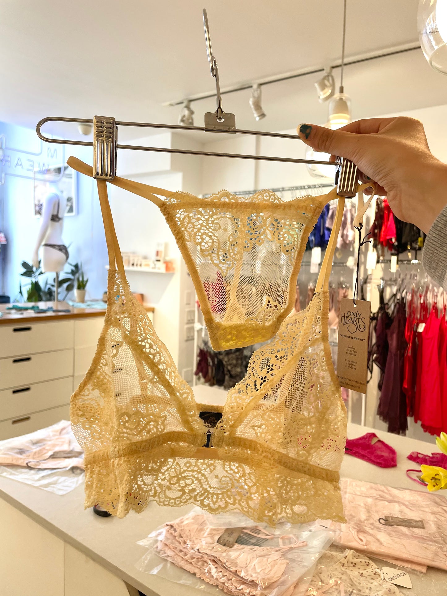 Only Hearts: So Fine Lace Front Clasp Bralette - Buttercup