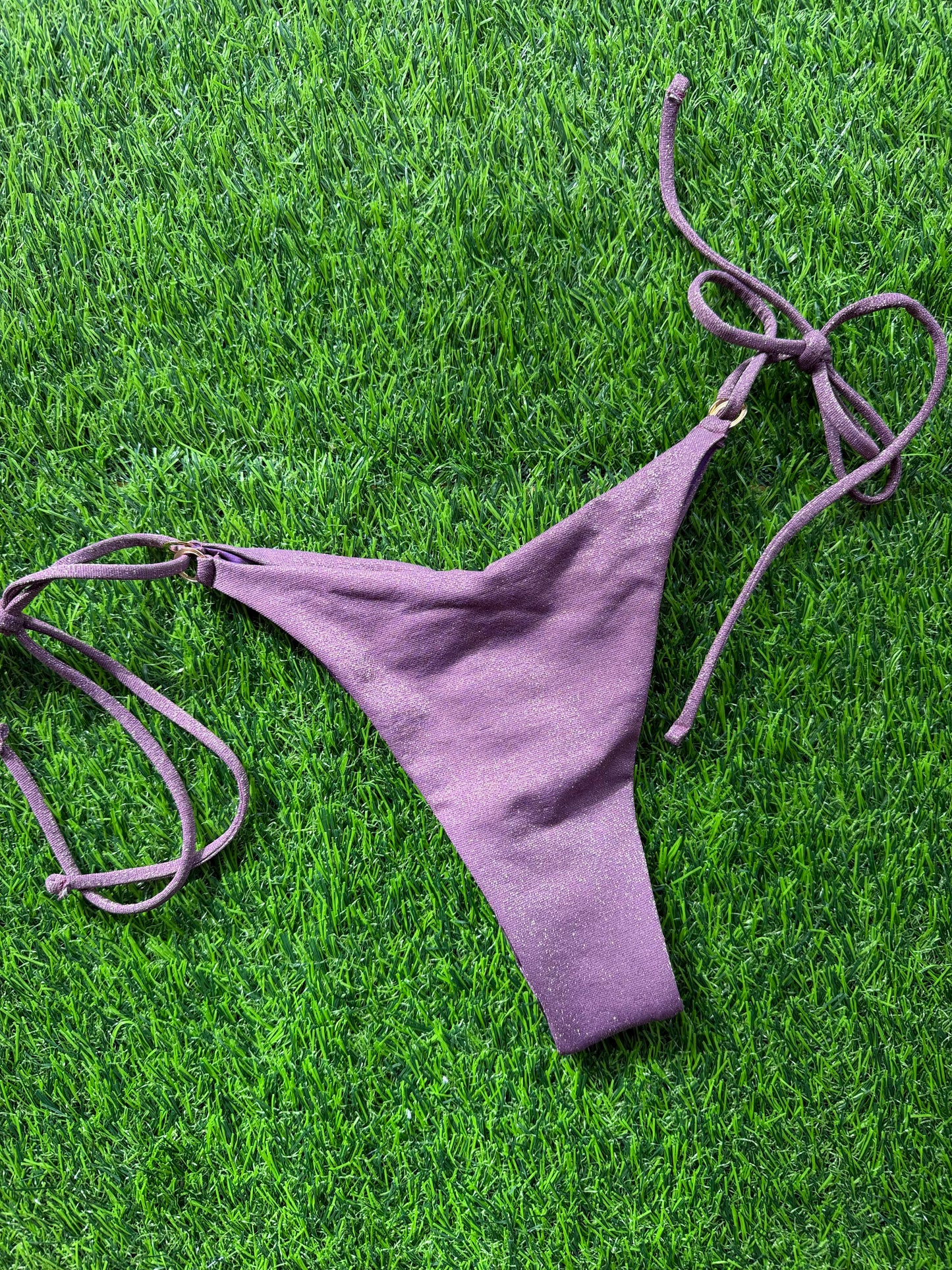 Anane: Curly Ruched Side Tie Bikini Bottom - Lavender Dusk