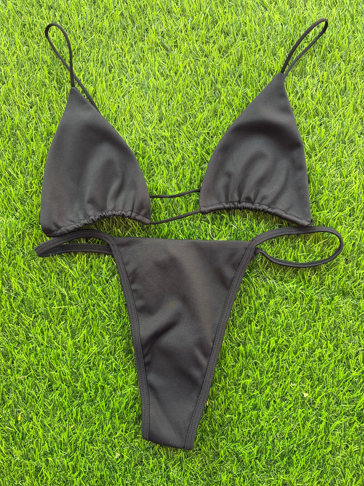 Ziah: Fine Strap Triangle Bikini Top - Black