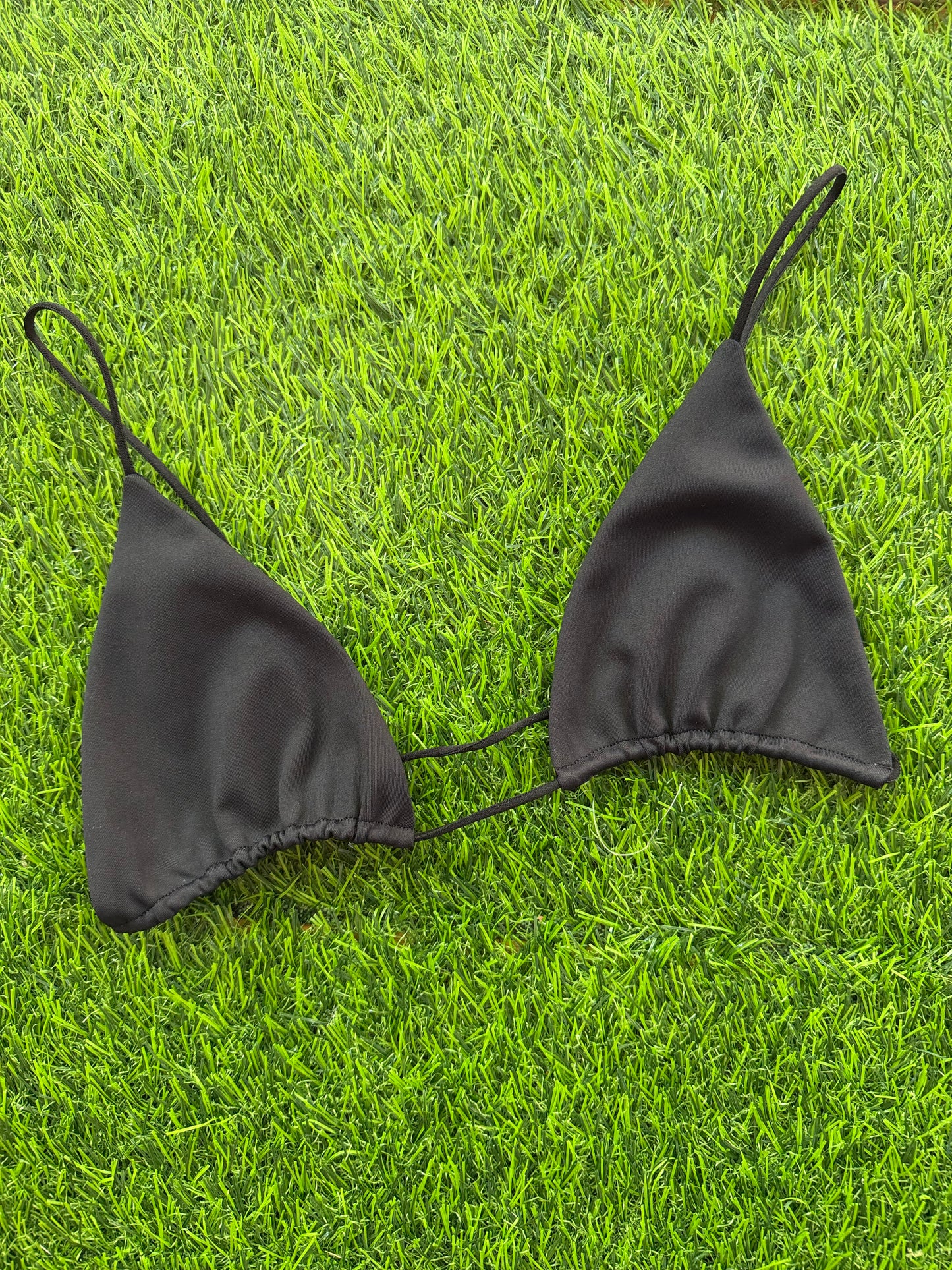 Ziah: Fine Strap Triangle Bikini Top - Black