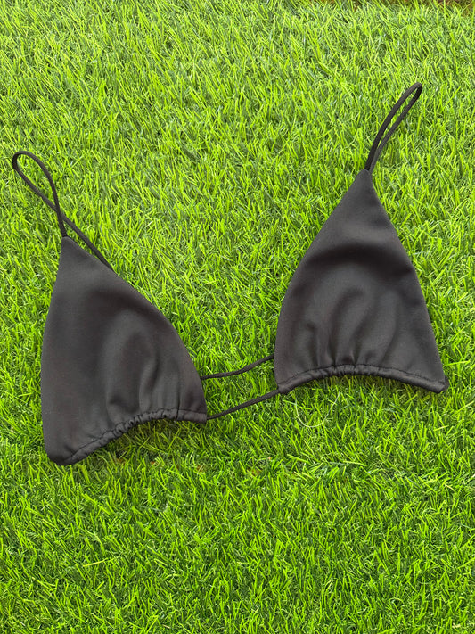 Ziah: Fine Strap Triangle Bikini Top - Black