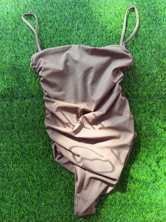 Belle Anna: Ruched Maillot - Taupe