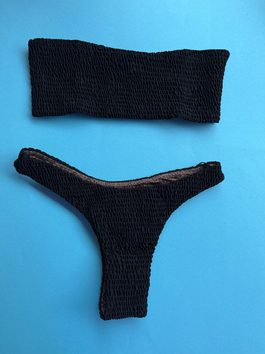 Acacia: Emerson Shirred Bandeau Bikini Top - Black