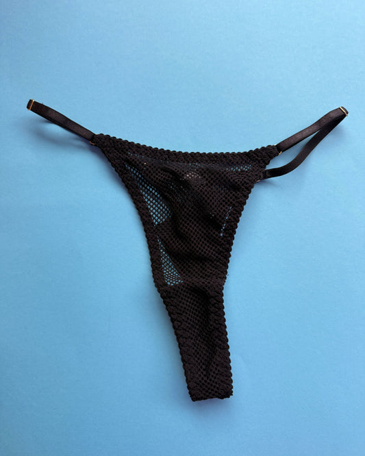 KissKill: Tatiana Adjustable Fishnet Thong - Black