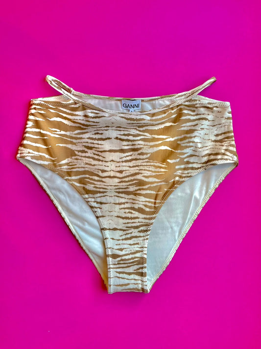 GANNI: Cutout High-Waisted Bikini Bottom - Tiger's Eye