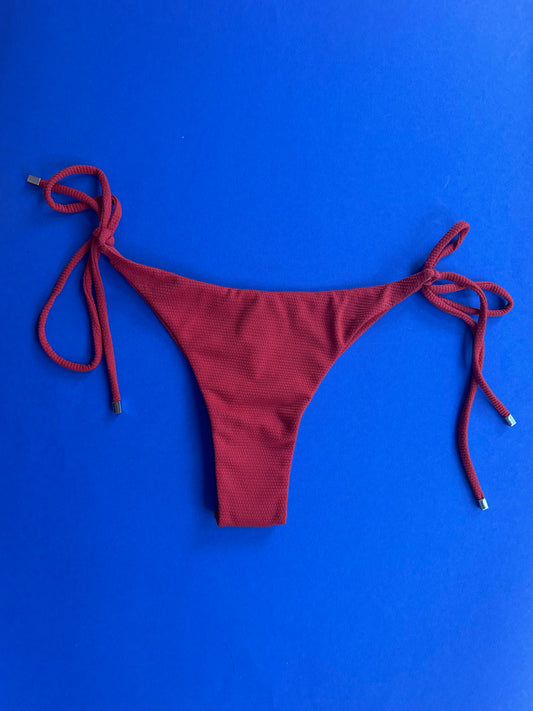Ziah: Tweed Beaded Tie Side Bikini Bottom - Chilli