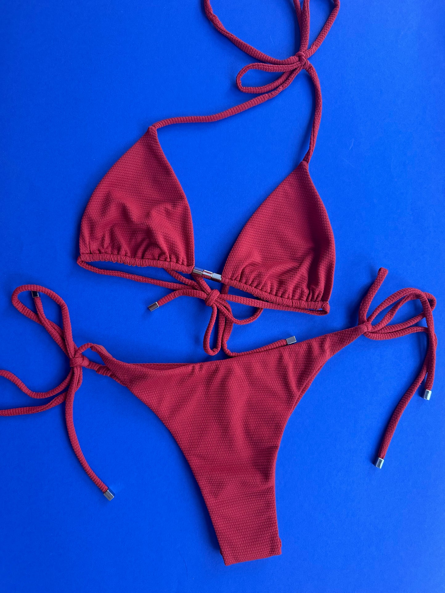 Ziah: Tweed Beaded Tie Side Bikini Bottom - Chilli