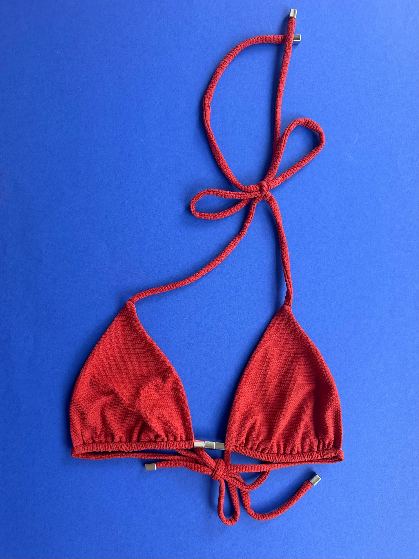 Ziah: Tweed Beaded Triangle Bikini Top - Chilli