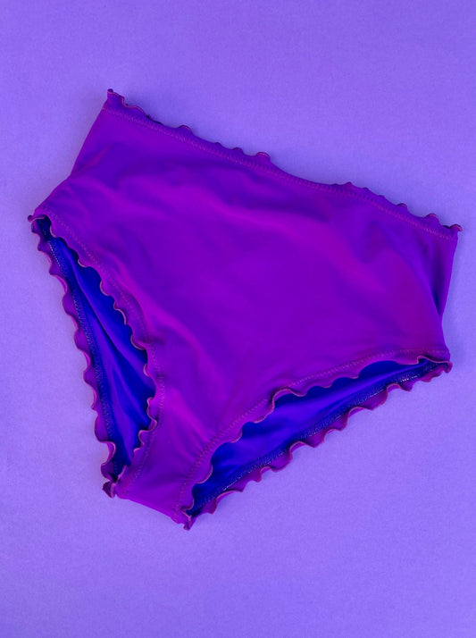 Sherris: Ruffle High-Waisted Bikini Bottom - Purple