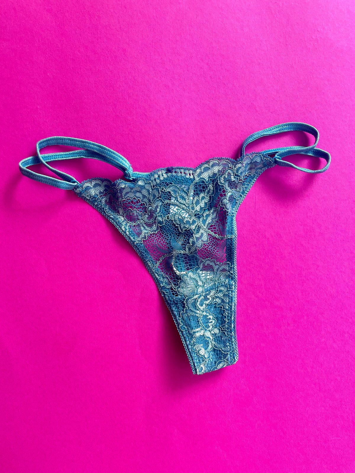Clo: Fortuna Lace Adjustable String Thong - Cendre Blue
