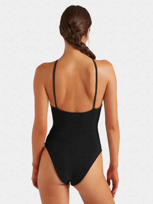 Hunza G: Jasmine High Neck with Tonal Hoop One Piece - Black