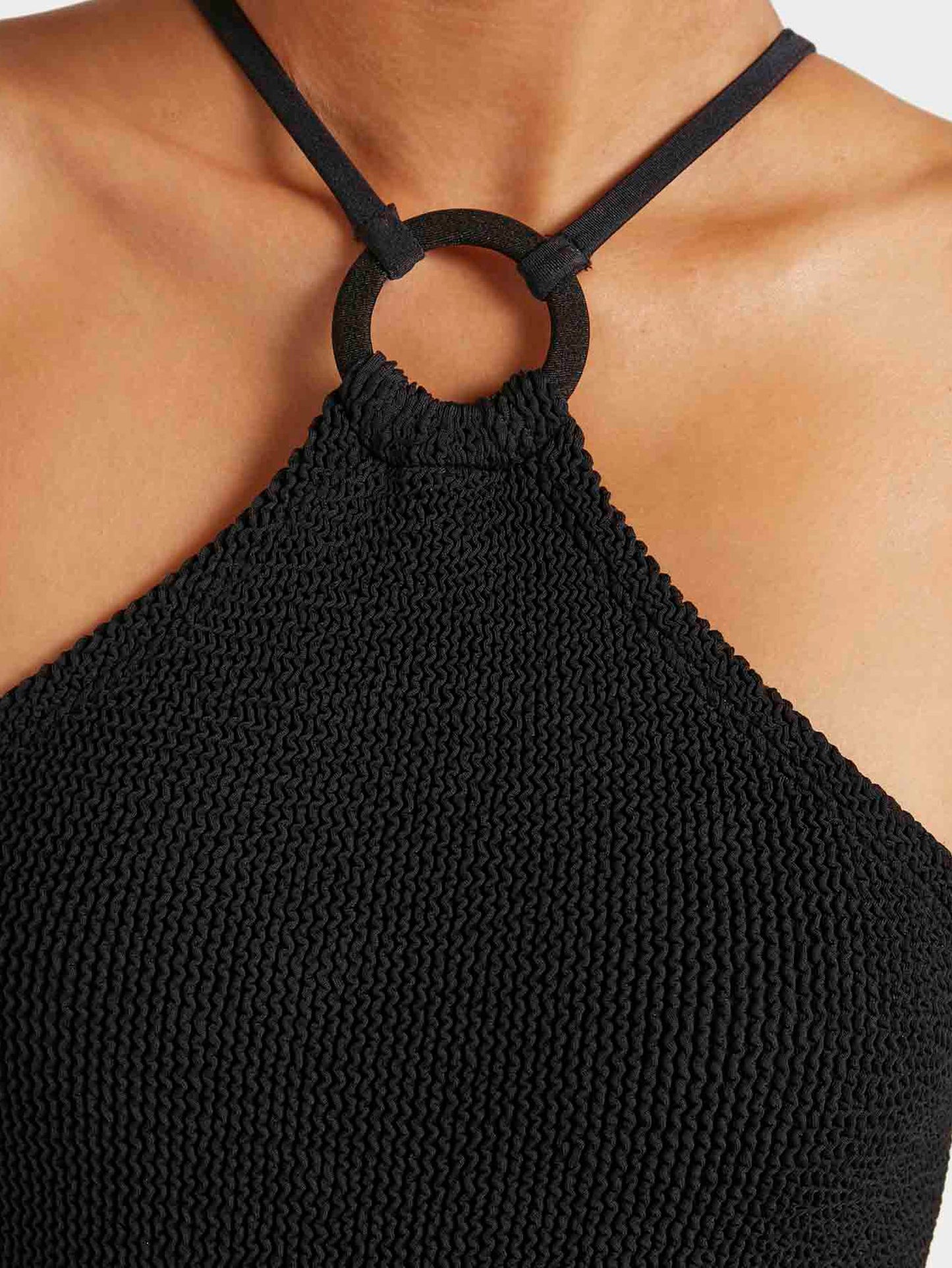Hunza G: Jasmine High Neck with Tonal Hoop One Piece - Black