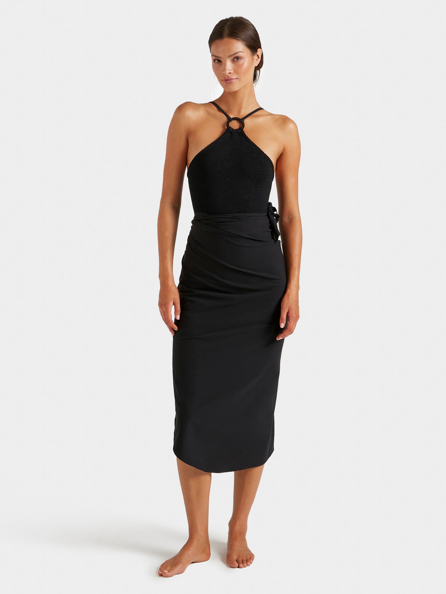 Hunza G: Jasmine High Neck with Tonal Hoop One Piece - Black