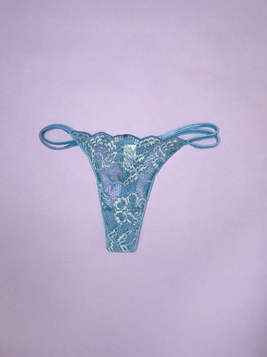 Clo: Fortuna Lace Adjustable String Thong - Cendre Blue