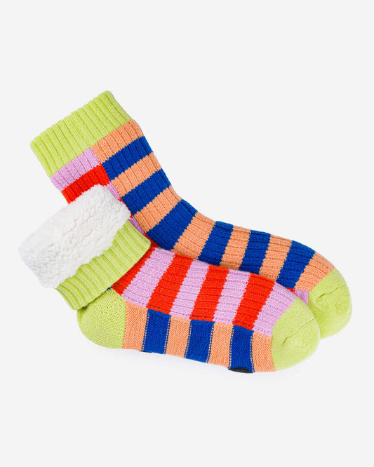 Verloop: Super Stripe Knit House Socks - Peach Cobalt