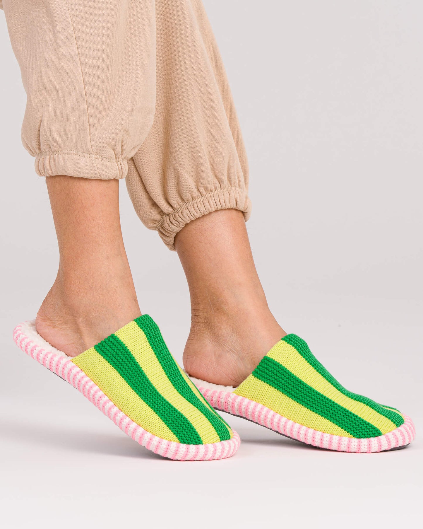 Verloop: Super Stripe Slide Slippers - Lime Green
