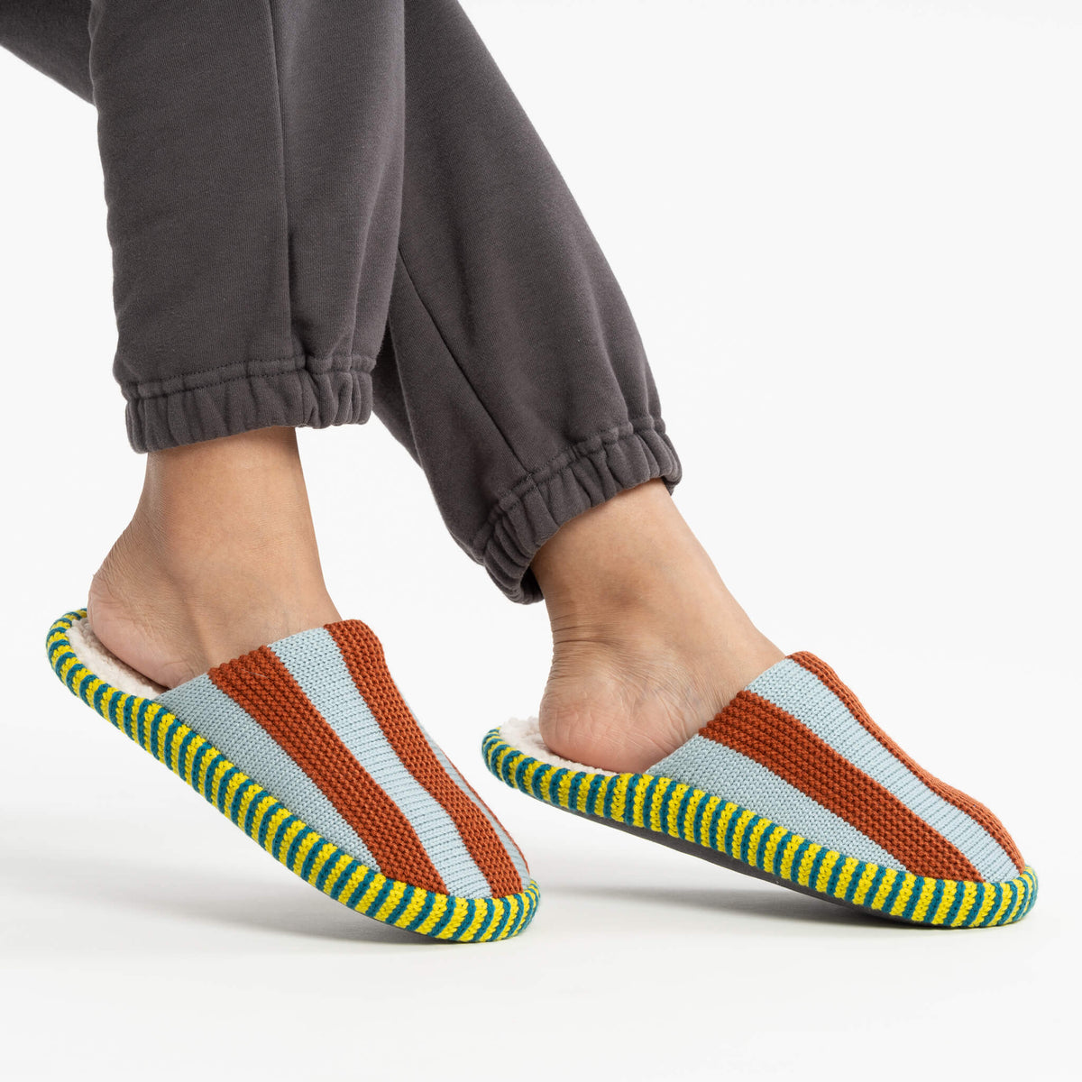 Verloop: Super Stripe Slide Slippers - Stone Blue Rust