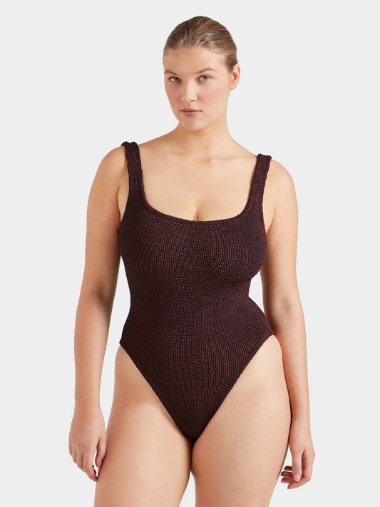 Hunza G: Square Neck One Piece - Metallic Chocolate