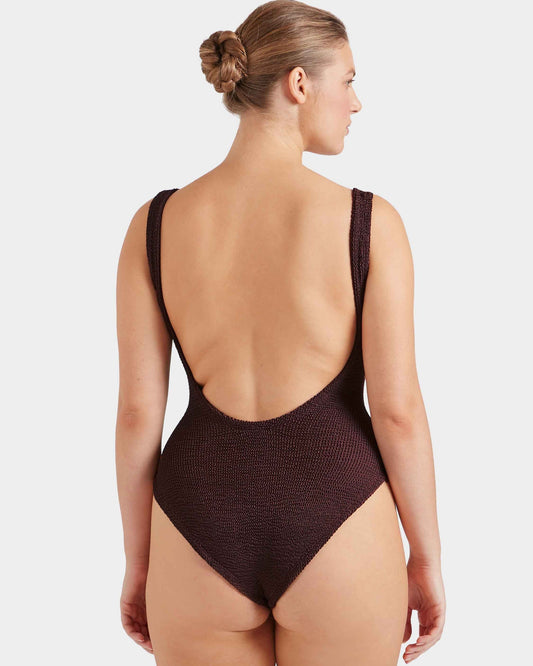Hunza G: Square Neck One Piece - Metallic Chocolate