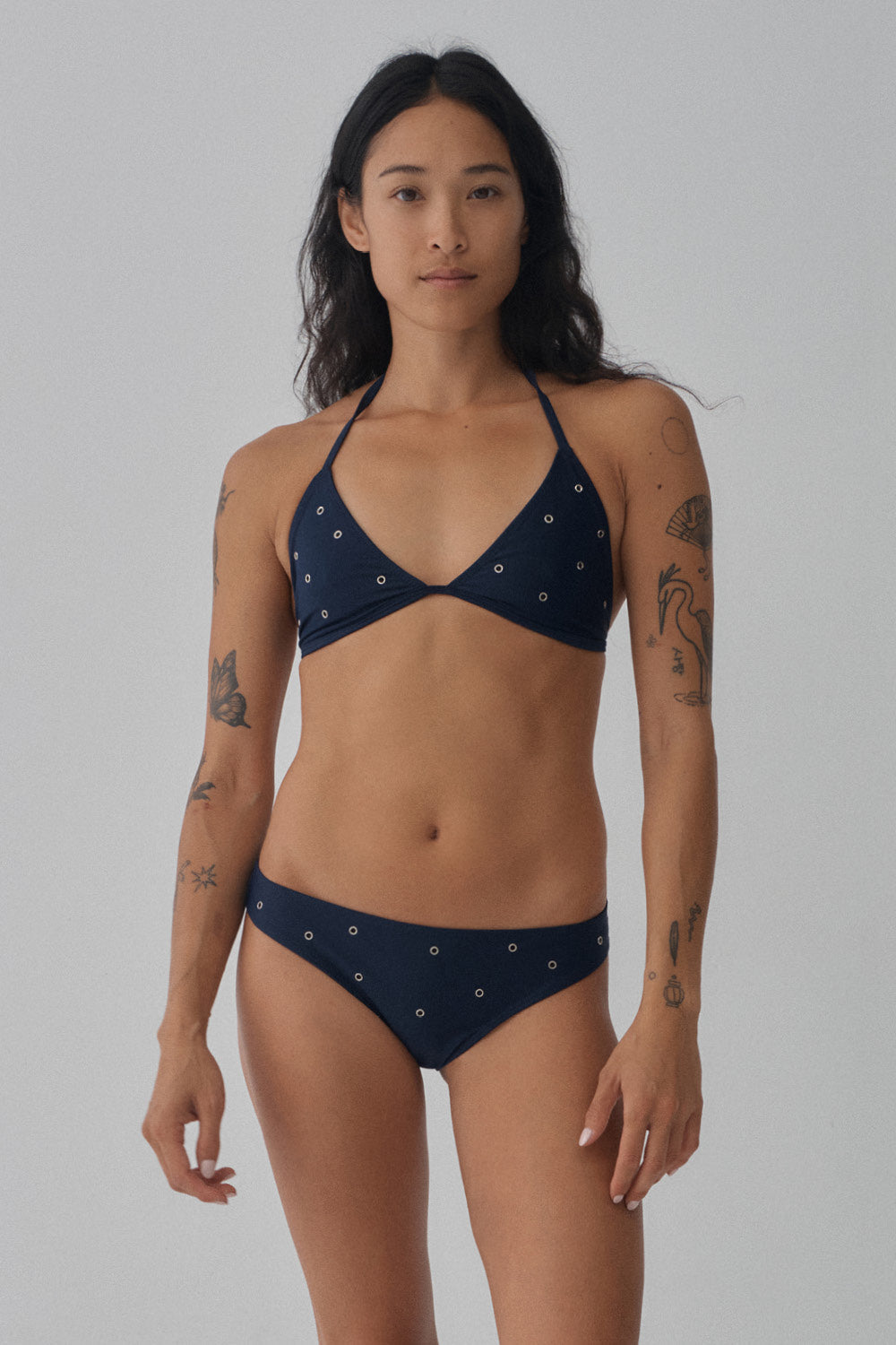 Hakea: Voyage Eyelet Triangle Bikini Top - Navy