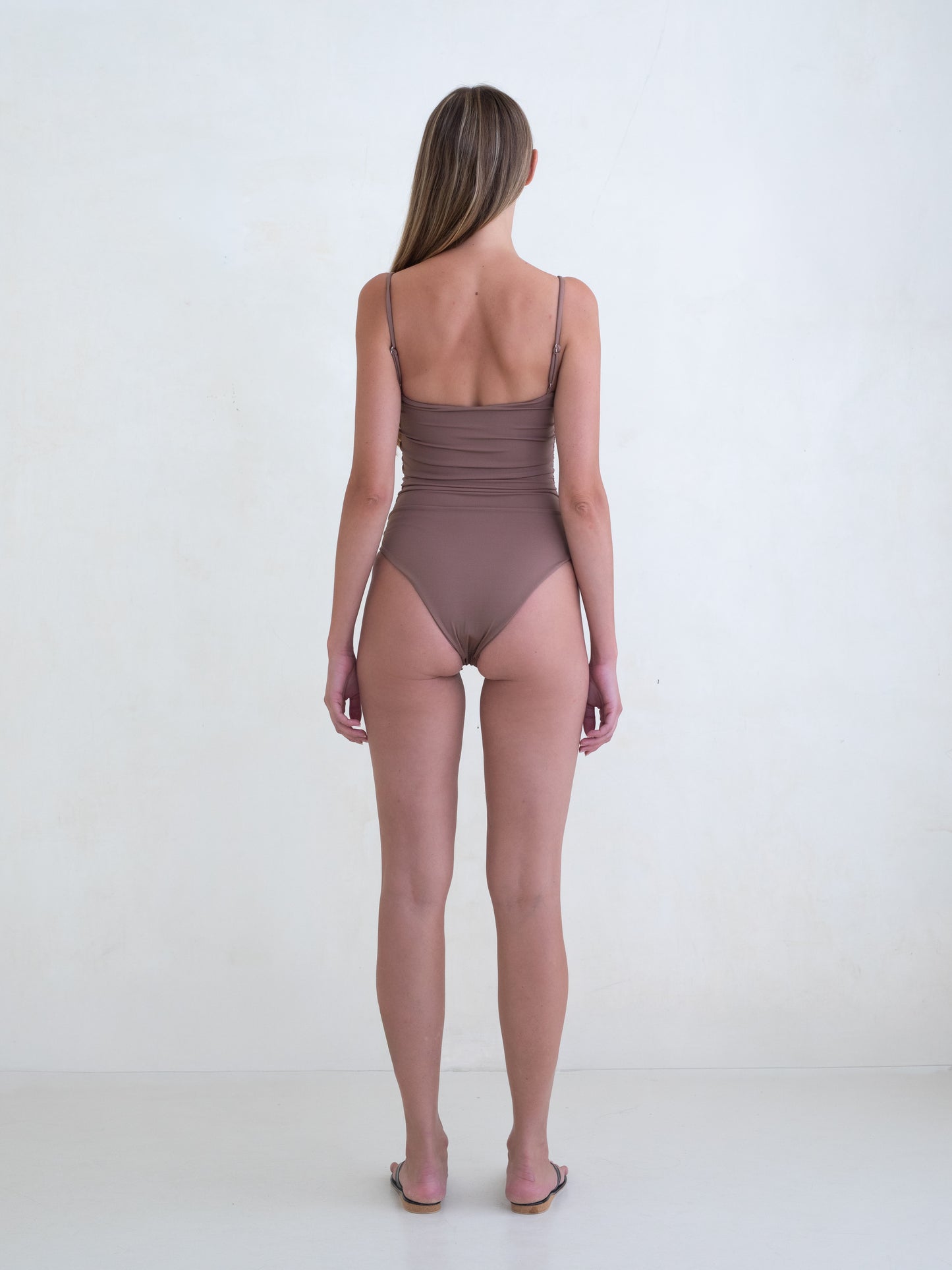 Belle Anna: Ruched Maillot - Taupe