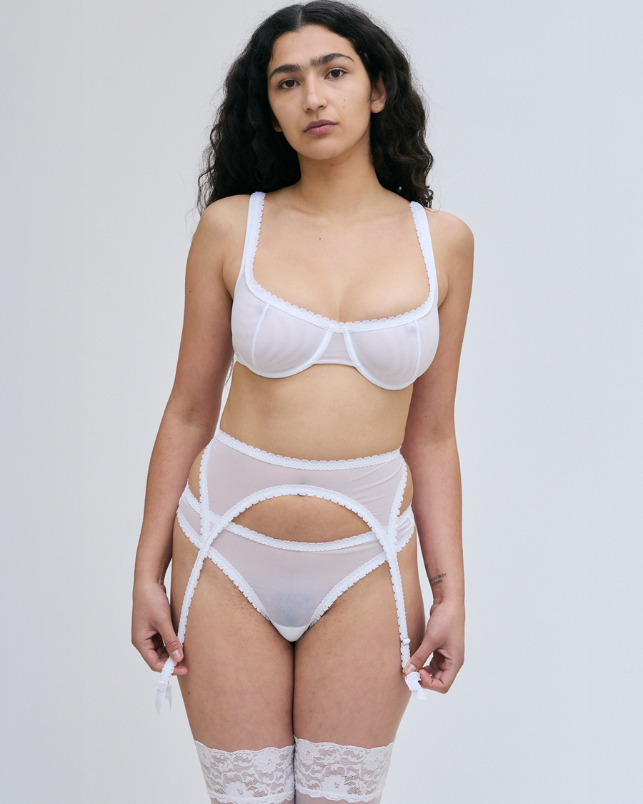 Fruity Booty: Moss Balconette Mesh Bra - White