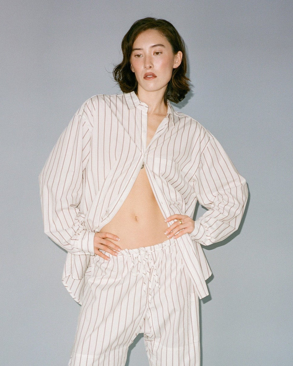 Gil Rodriguez: Big Button Up Top - Burgundy Stripe