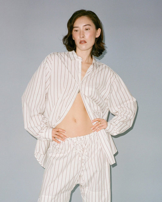 Gil Rodriguez: Big Button Up Top - Burgundy Stripe