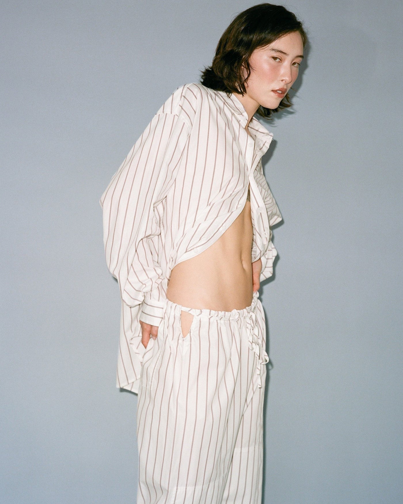 Gil Rodriguez: Big Button Up Top - Burgundy Stripe