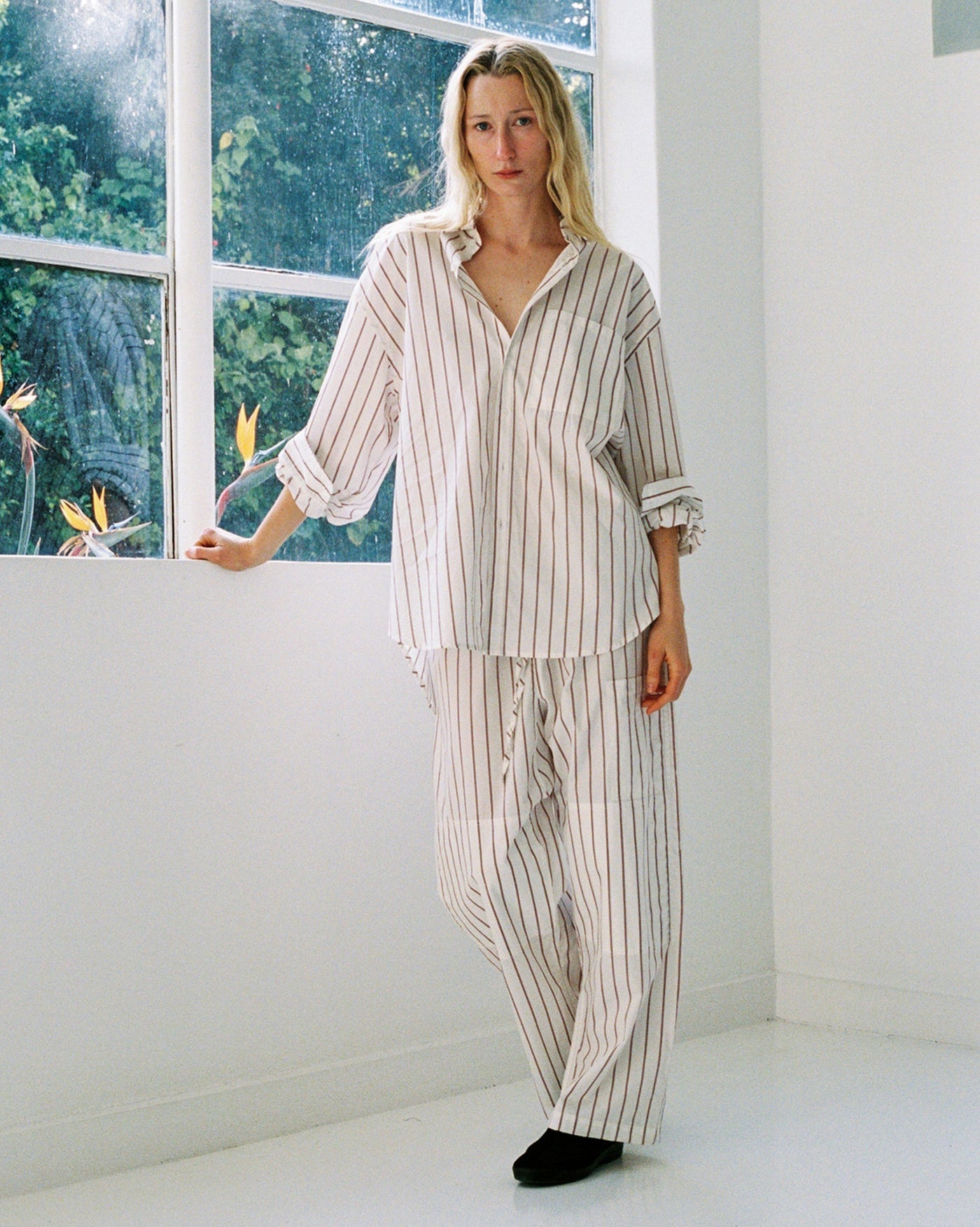 Gil Rodriguez: Big Button Up Top - Burgundy Stripe