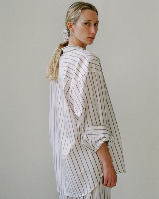 Gil Rodriguez: Big Button Up Top - Burgundy Stripe