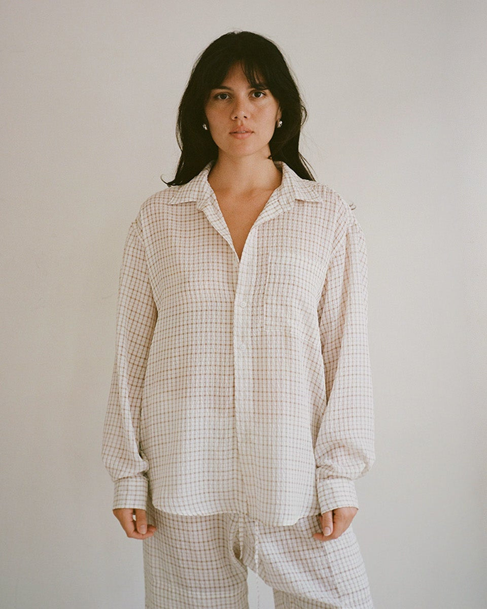 Gil Rodriguez: Big Button Up Top - White/Tan