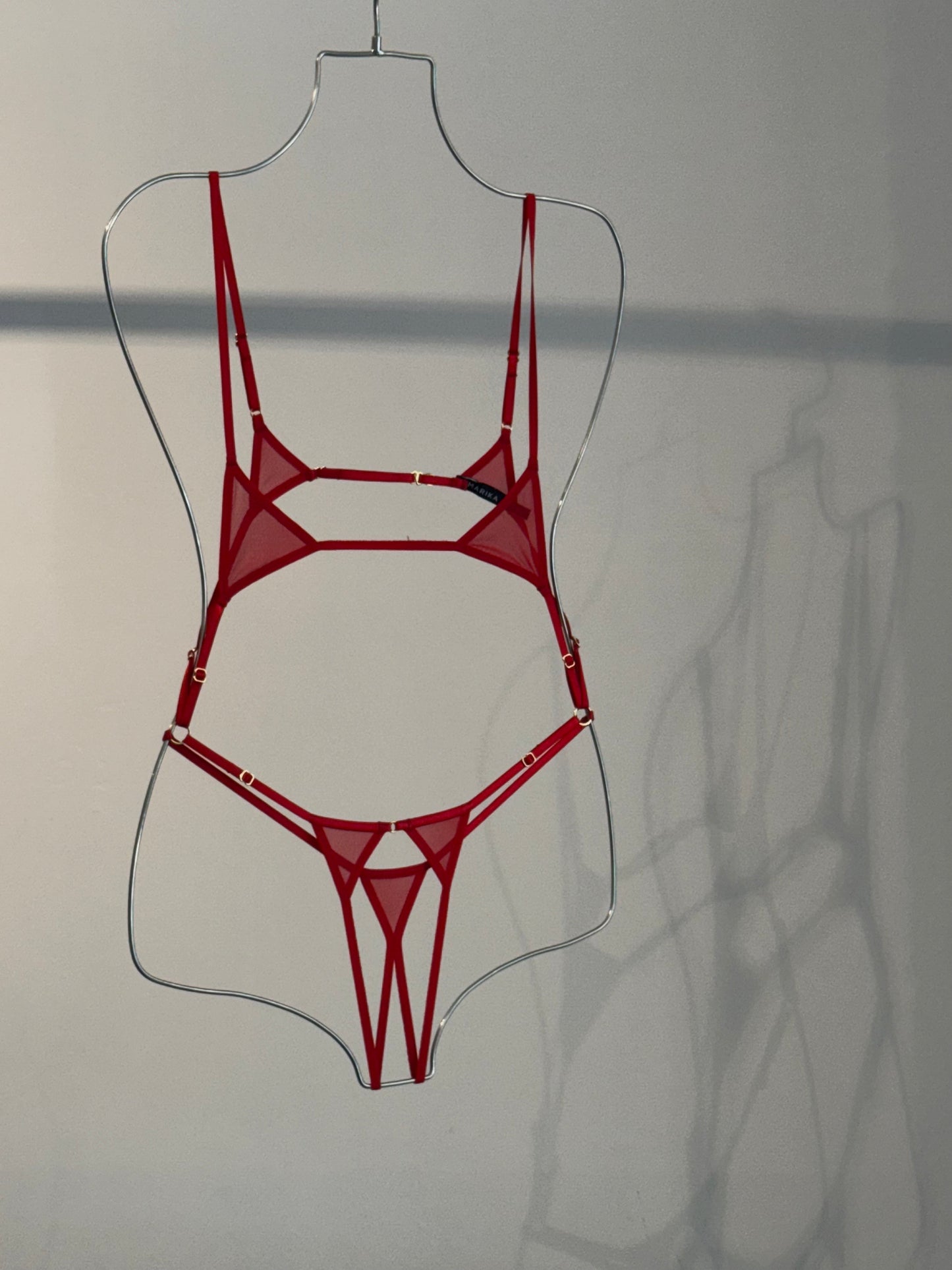 Marika Vera: 80's Moore Ouvert Cage Bodysuit - Red