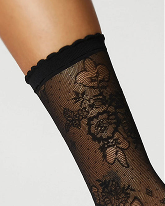 Stems: Margaux Floral Lace Socks - Black
