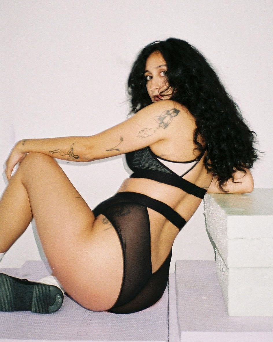 La Fille d'O: I Want High-Waisted Mesh Brief - Black