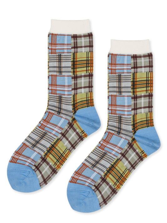 Hansel From Basel: Madras Crew Sock - Periwinkle