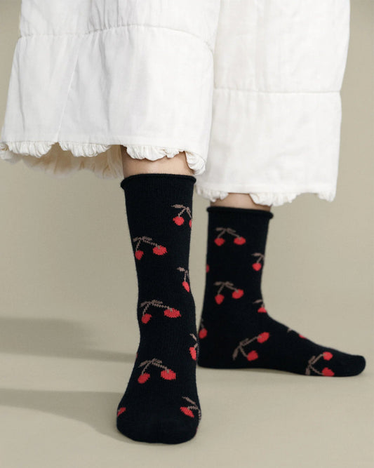Hansel From Basel: Cherry Bomb Cashmere Crew Sock - Black