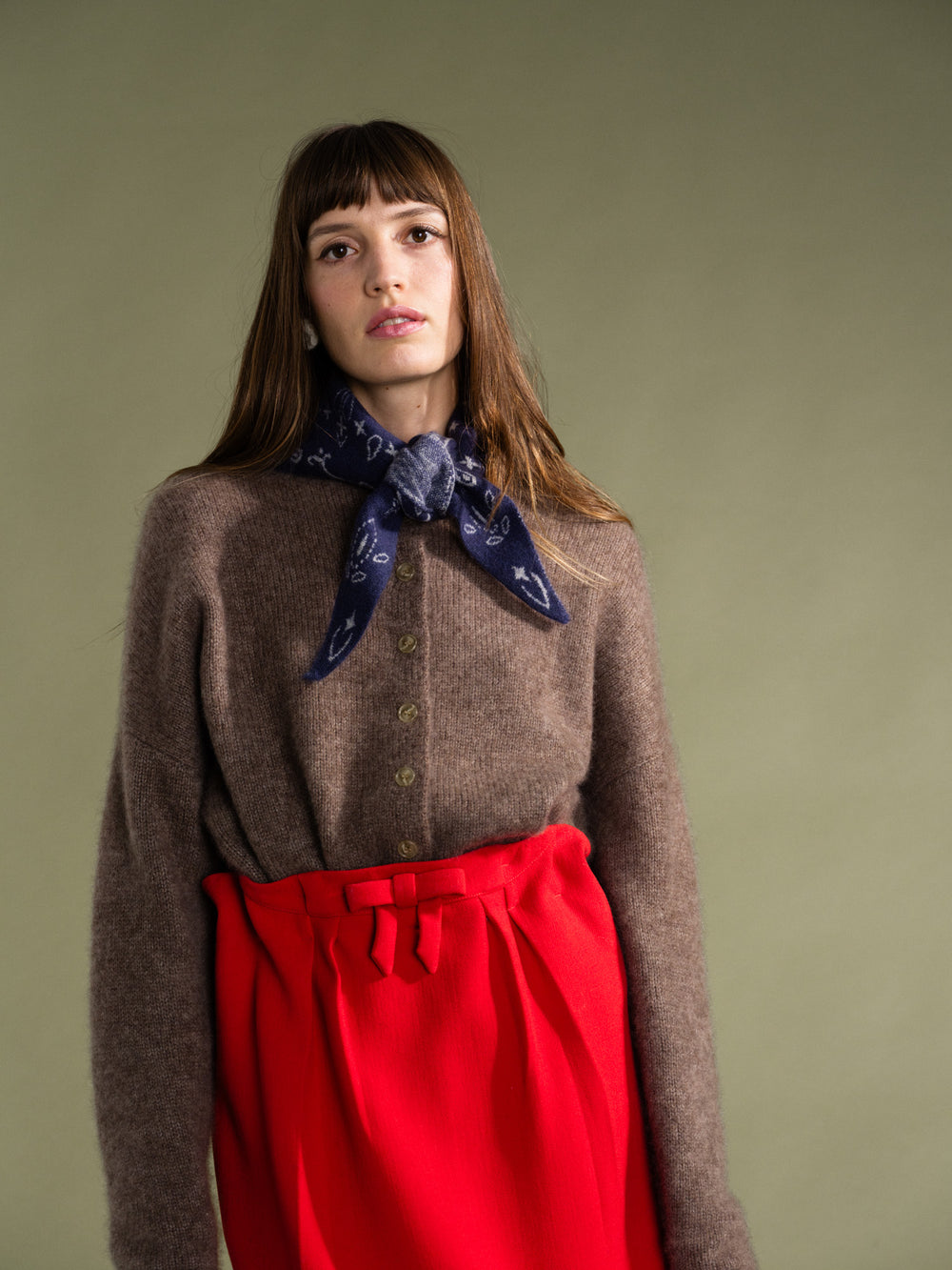 Hansel From Basel: Cashmere Bandana Triangle Scarf - Navy