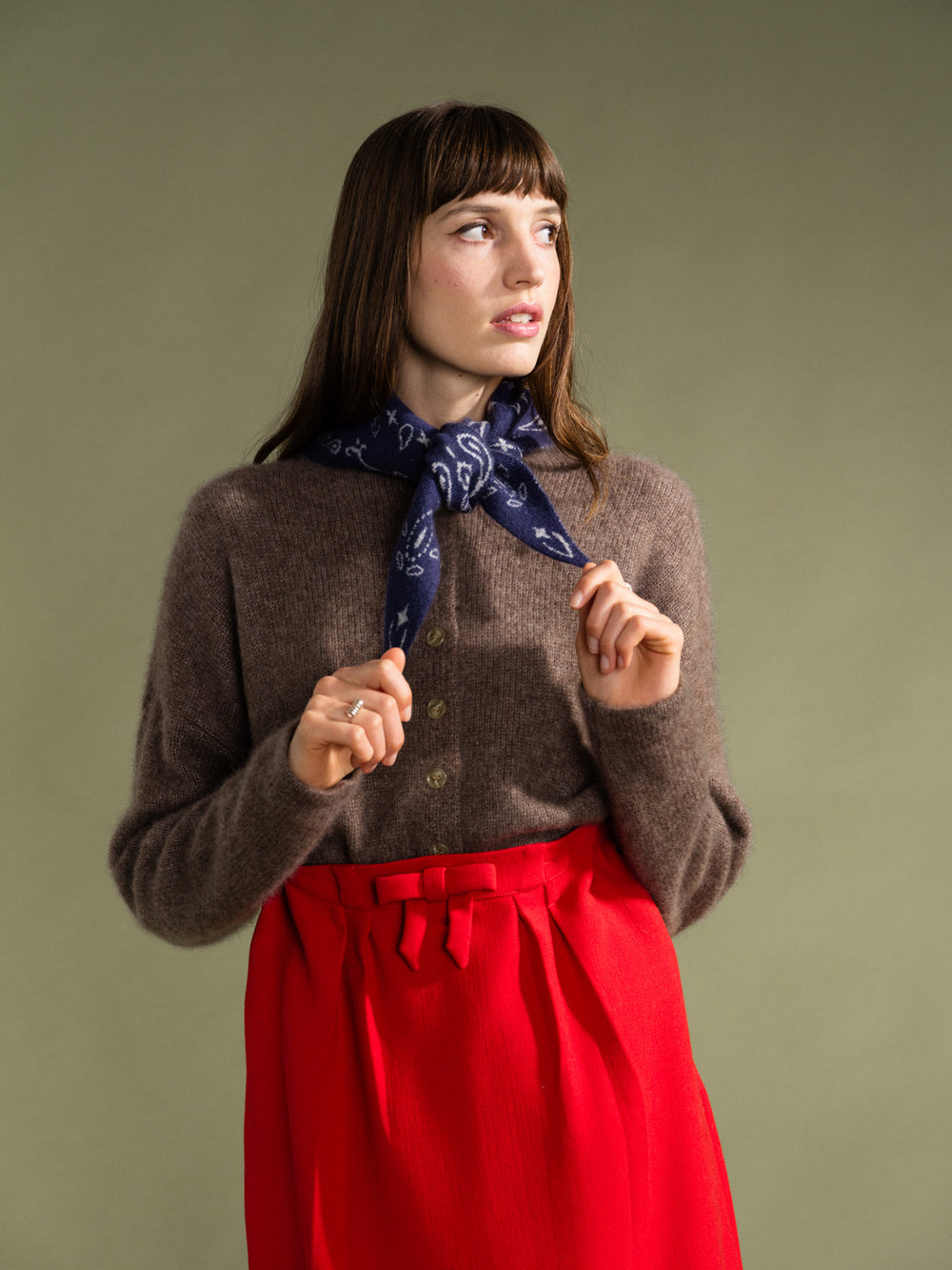 Hansel From Basel: Cashmere Bandana Triangle Scarf - Navy