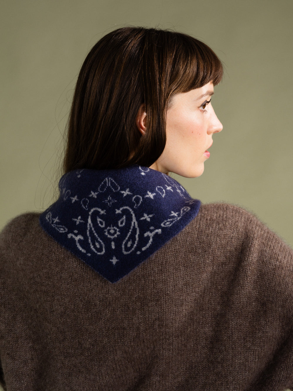 Hansel From Basel: Cashmere Bandana Triangle Scarf - Navy