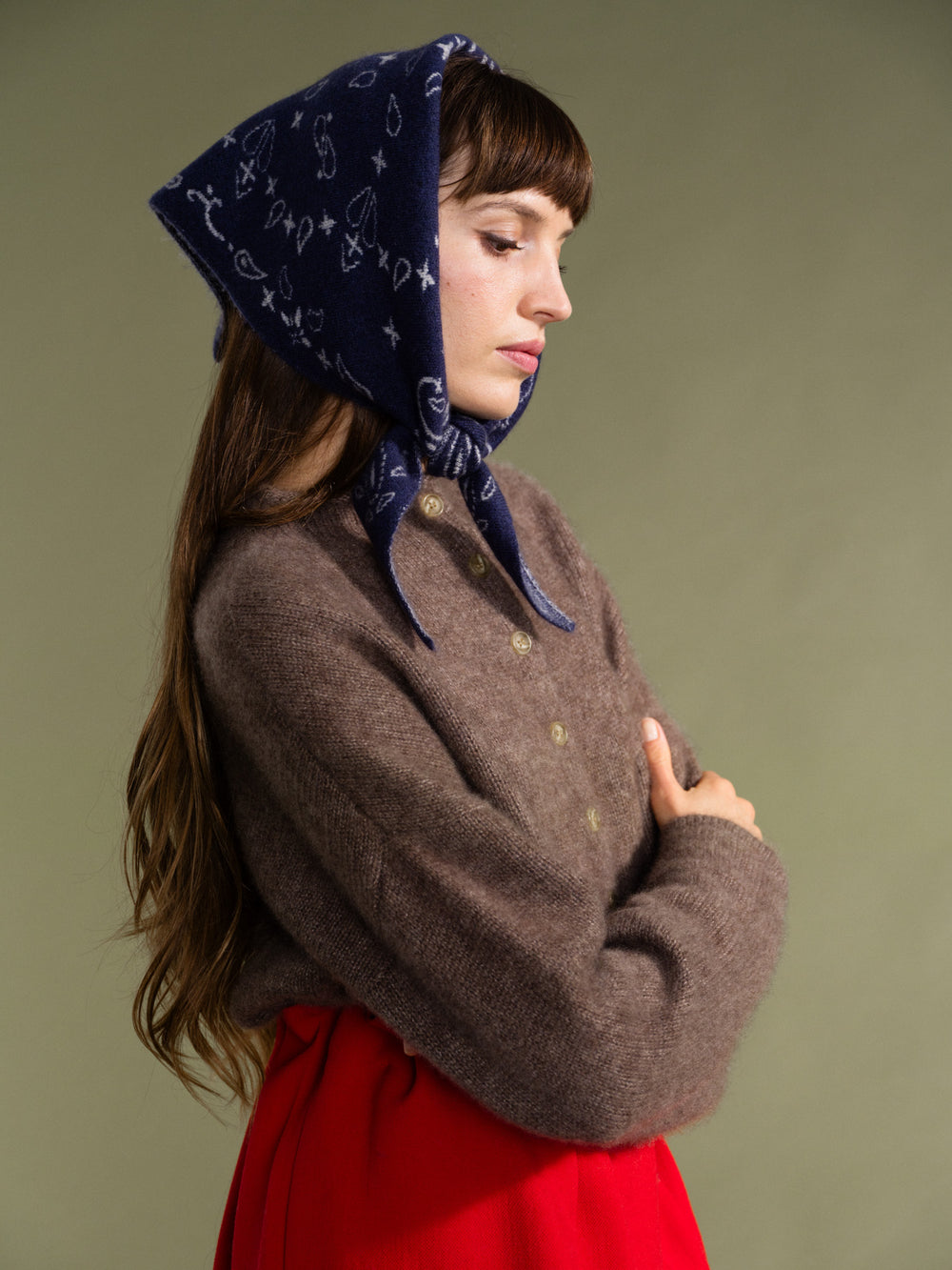 Hansel From Basel: Cashmere Bandana Triangle Scarf - Navy