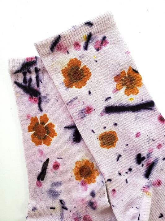 a_db botanical color: Flower Power Cotton Crew Socks - Purple Floral