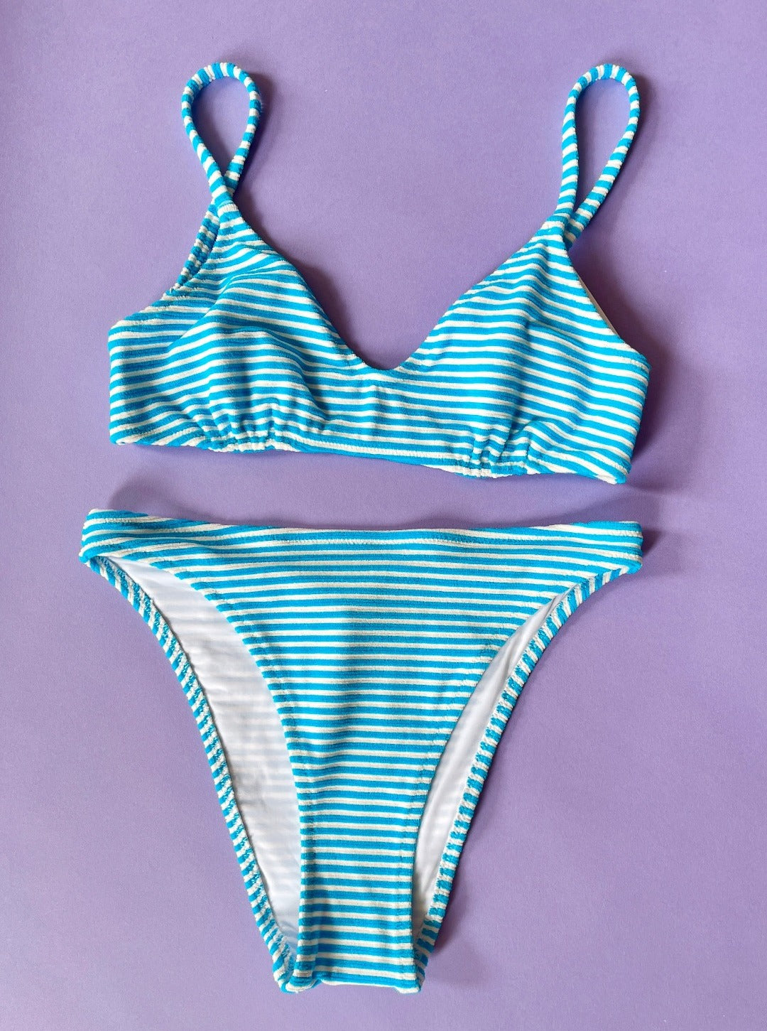 Solid & Striped: Rachel Bikini Top - Blue Terry Striped