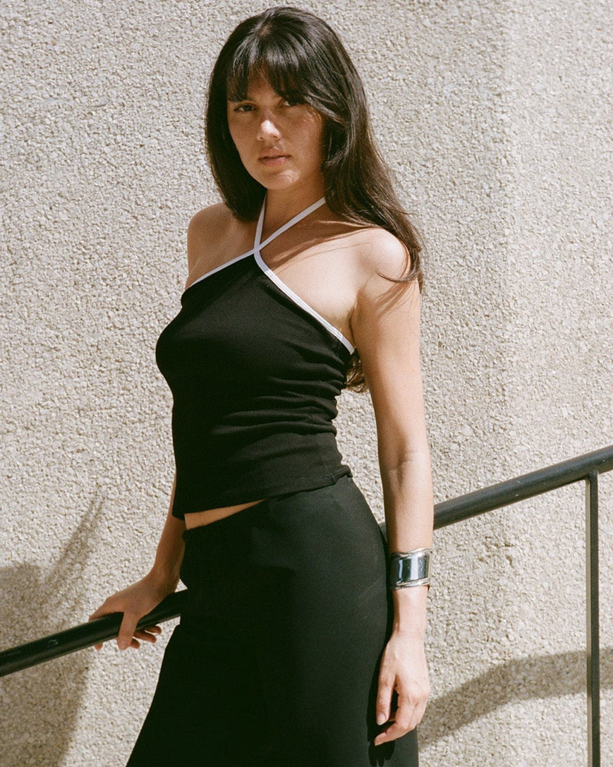 Gil Rodriguez: Julia Contrast Halter Top - Black