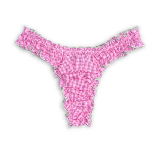 Le Boudoir: La Brigitte Ruffle Thong - Pink Gingham