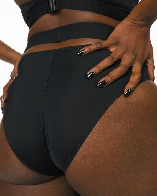 La Fille d'O: Cherry High-Waisted Bikini Bottom - Black