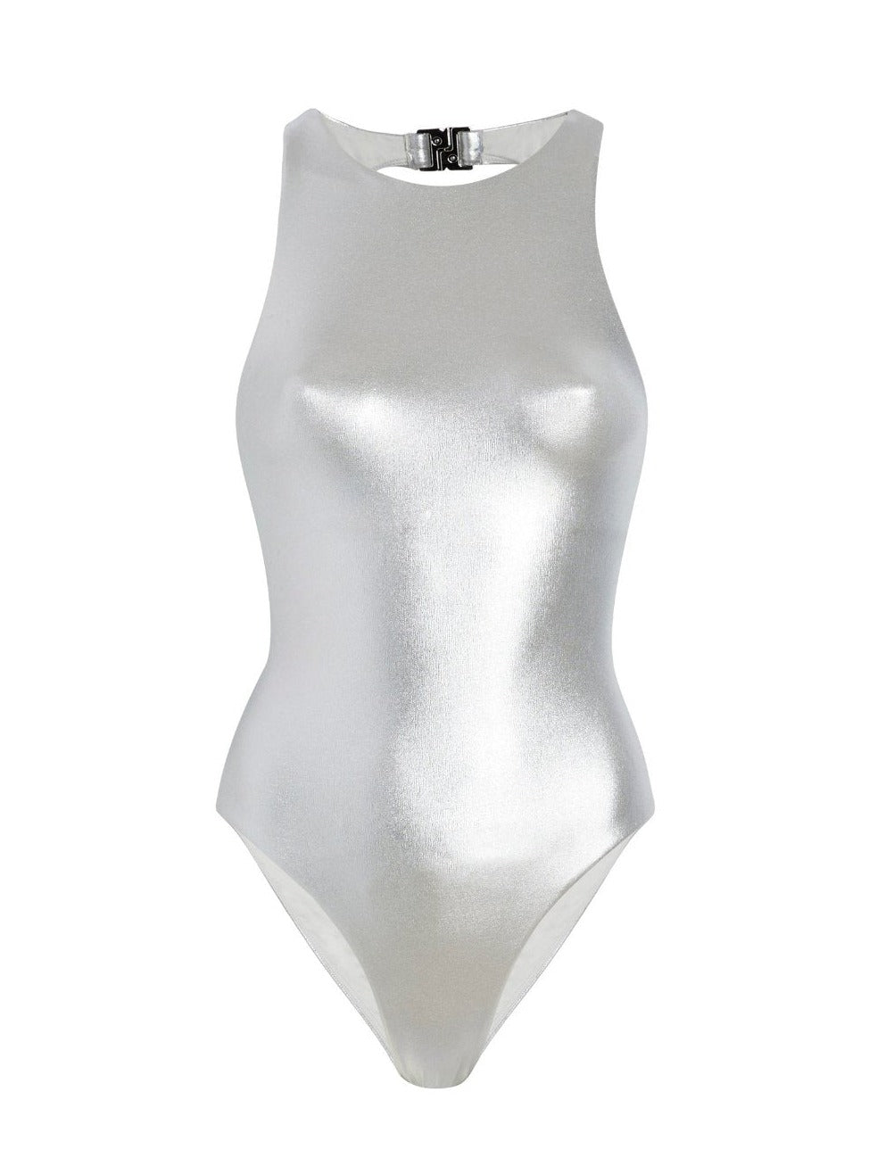 Solid & Striped: Kendall High Neck One Piece - Metallic Silver