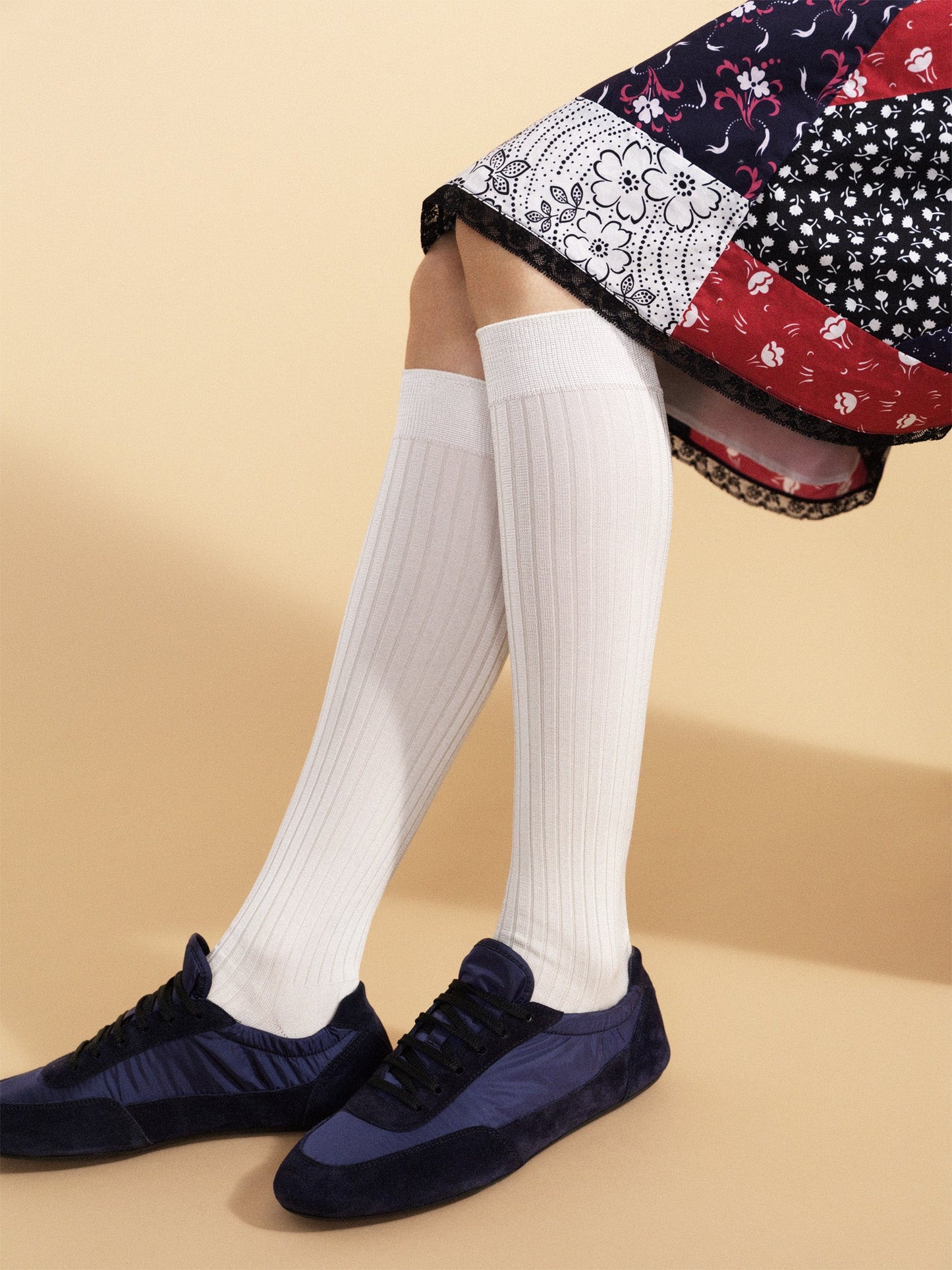 Hansel From Basel: Bemberg Rib Knee Hi Sock - Ivory