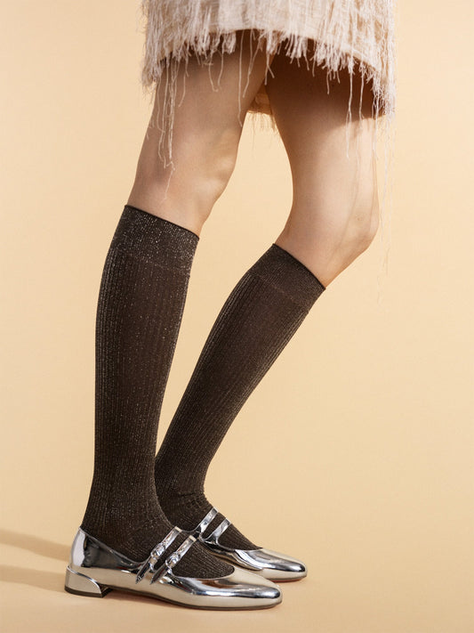 Hansel From Basel: Evelyn Lurex Knee Hi Sock - Pewter